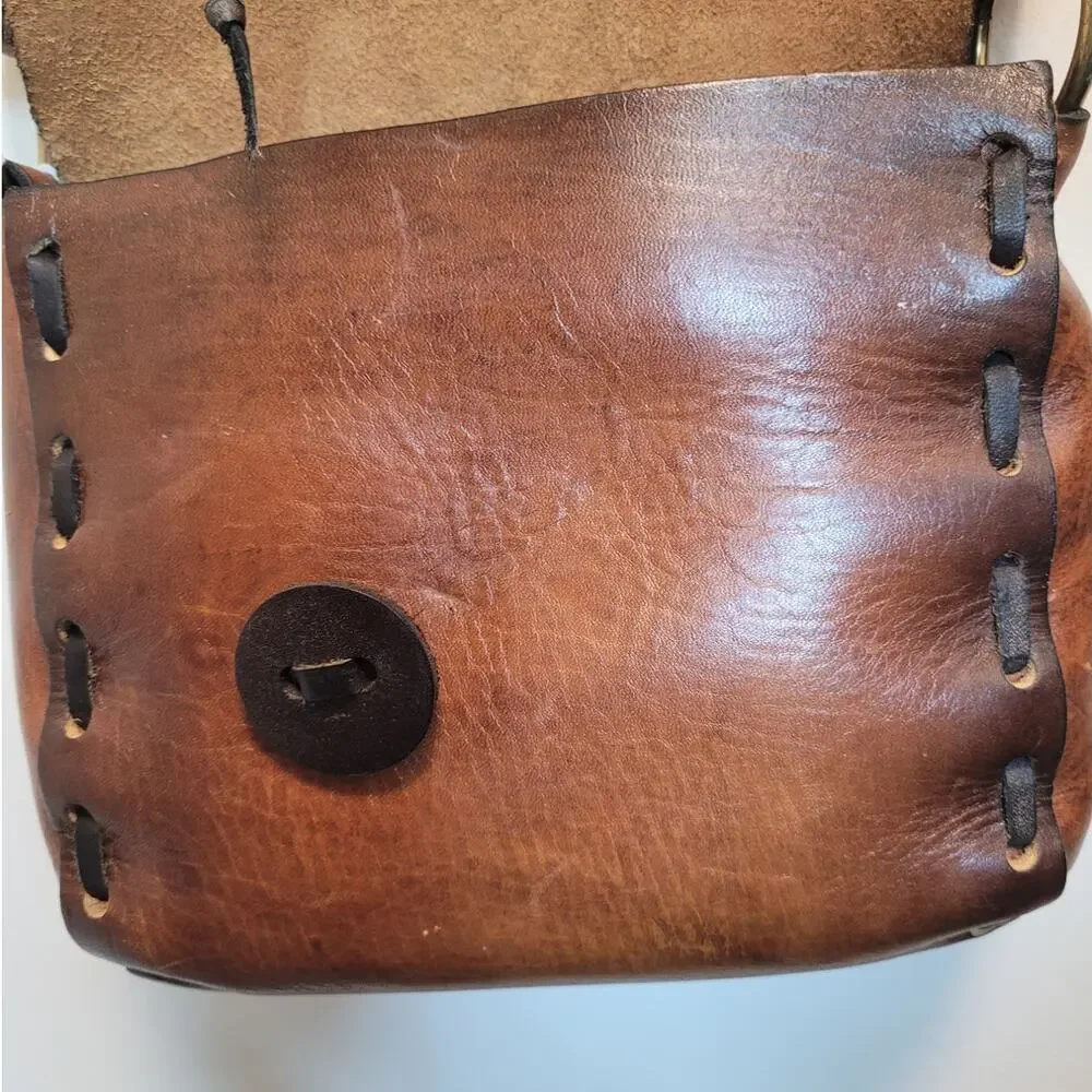 Seventies Tooled Leather Brown Shoulder Bag Boho Folk Charm Wanderer Retro Style